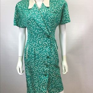 Vintage Sioni Seafoam Green & Cream Geometric Dress